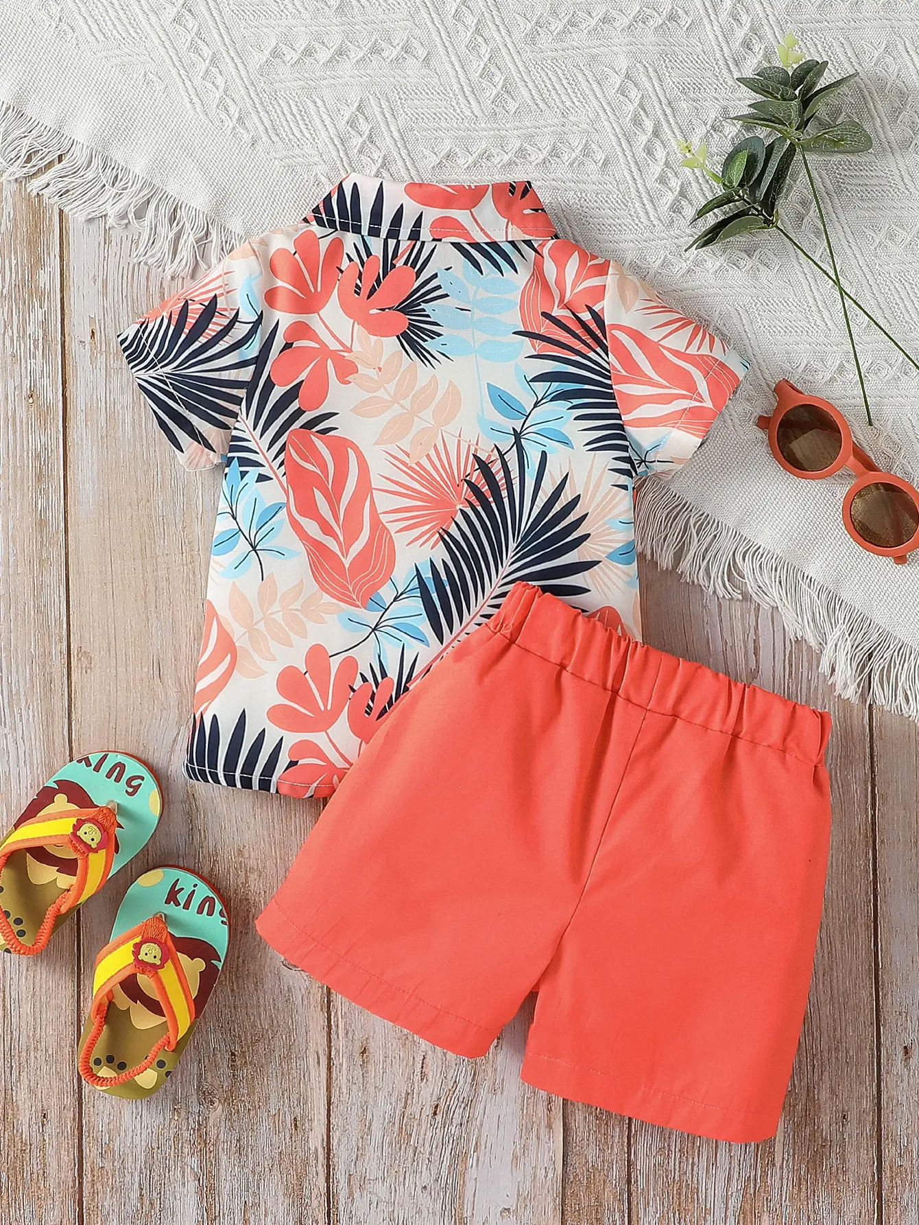 Baby Boys Summer Short Print plants Shirt +Solid Cotton Pantsuit For 1-3Y Casual Daily Wear Clothing Set