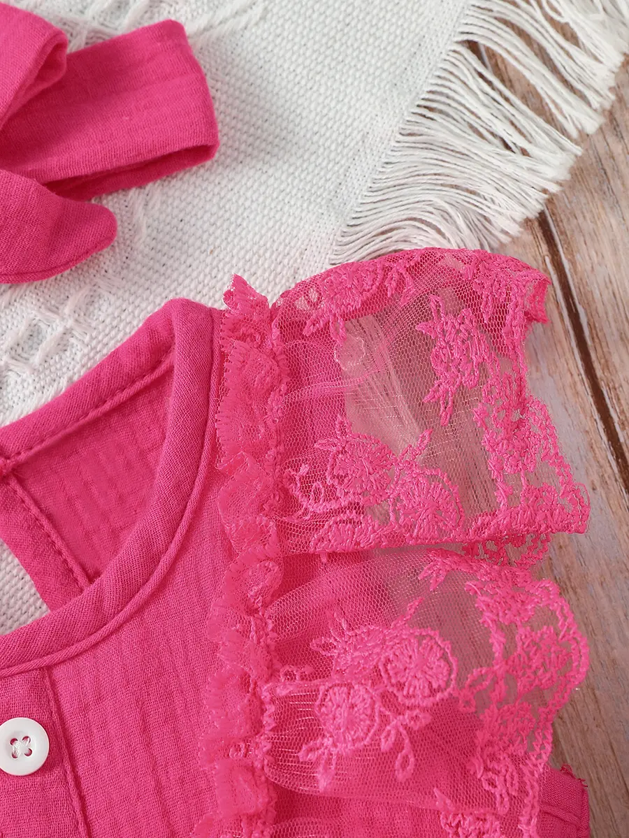3-24M 2024 Baby girl Cotton Soft cute casual sleeveless summer jumpsuit With Bow +Headband