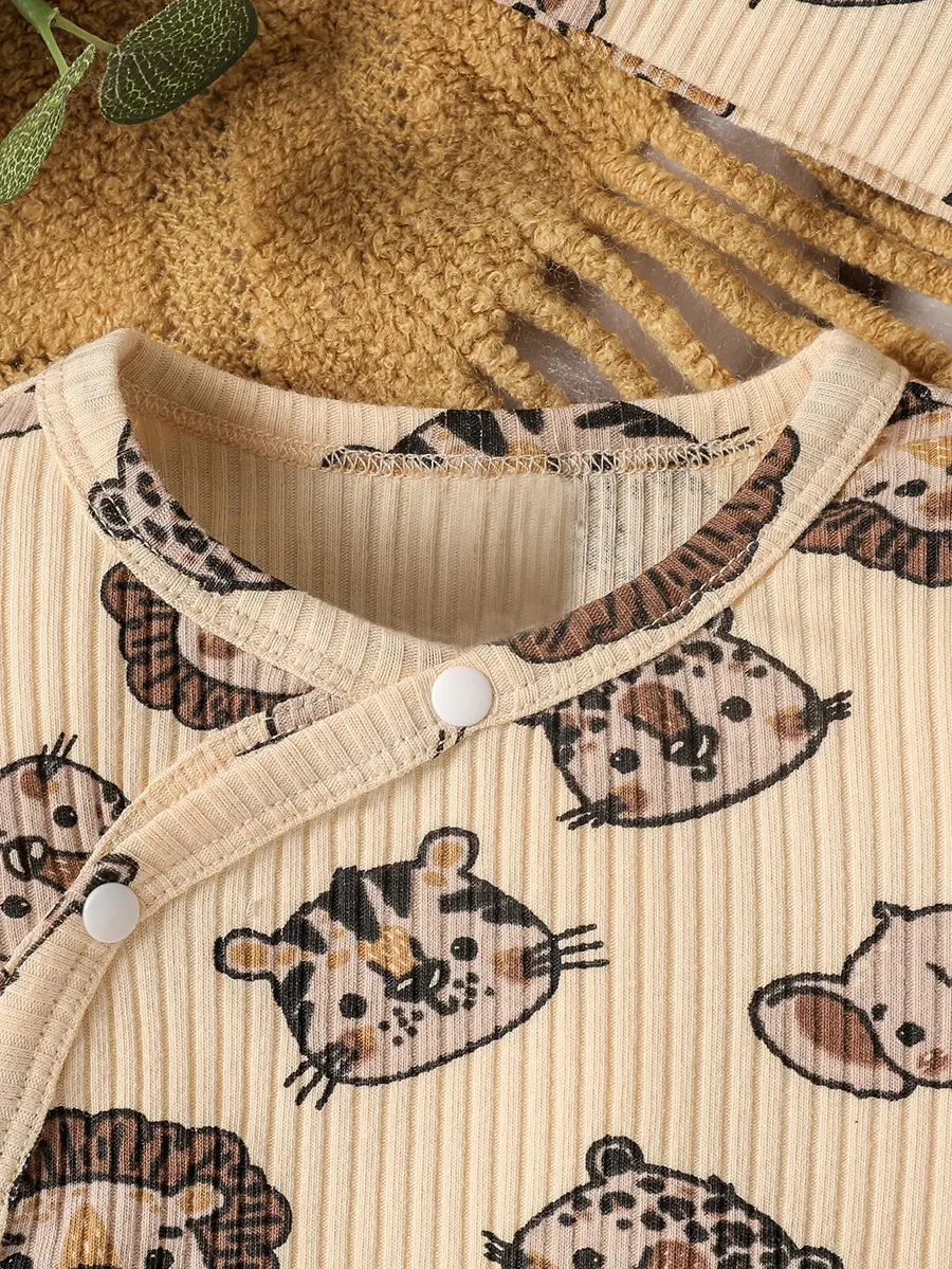3Pcs Casual Newborn infant Baby Boy Cartoon Animal Clothes Set Long Sleeve Bodysuit Top and Pants +Hat