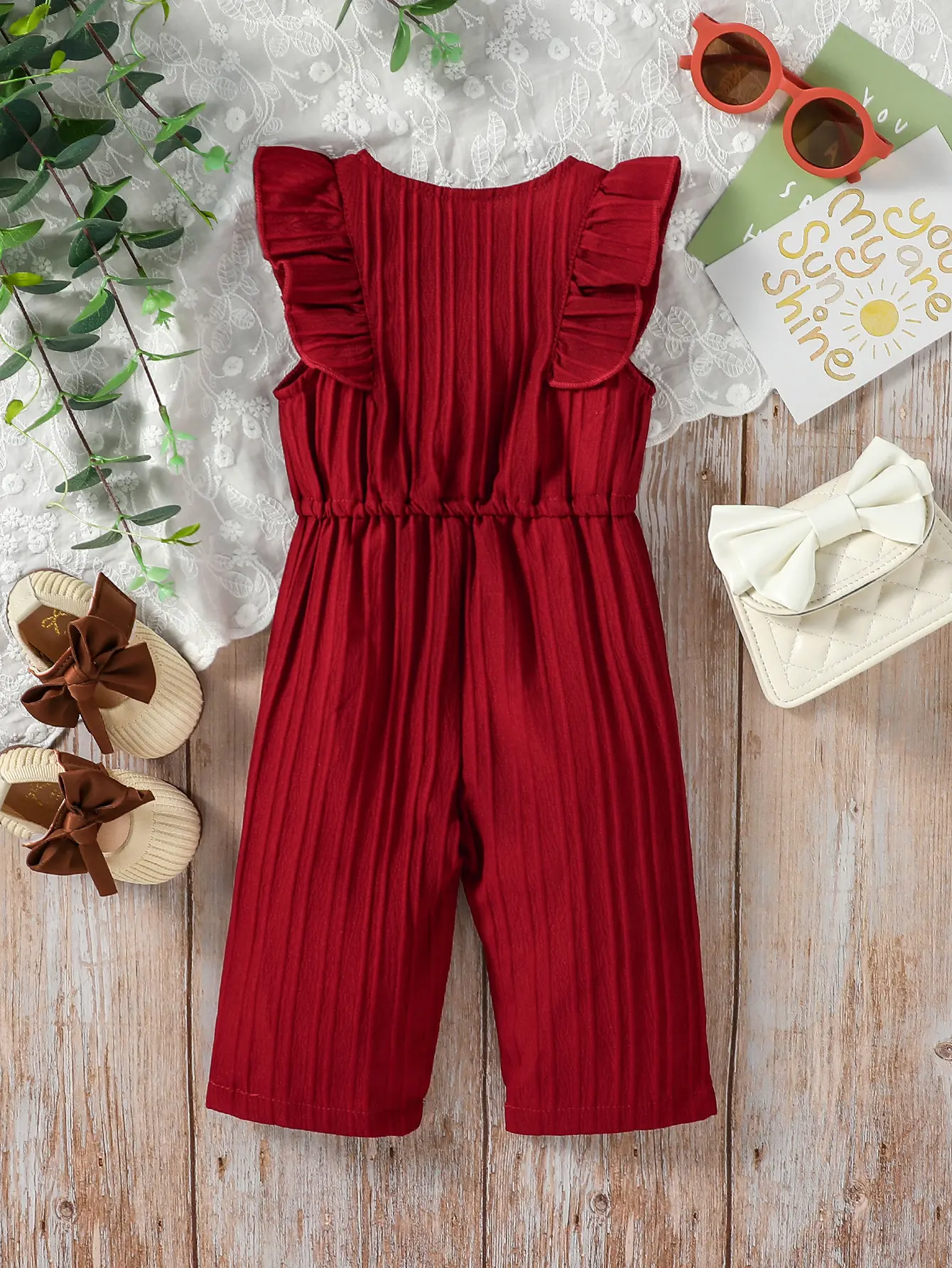 Baby girl Red leisure and simplicity summer pure color sleeveless Fashion Streetwear jumpsuits For 1-3Y Clothing