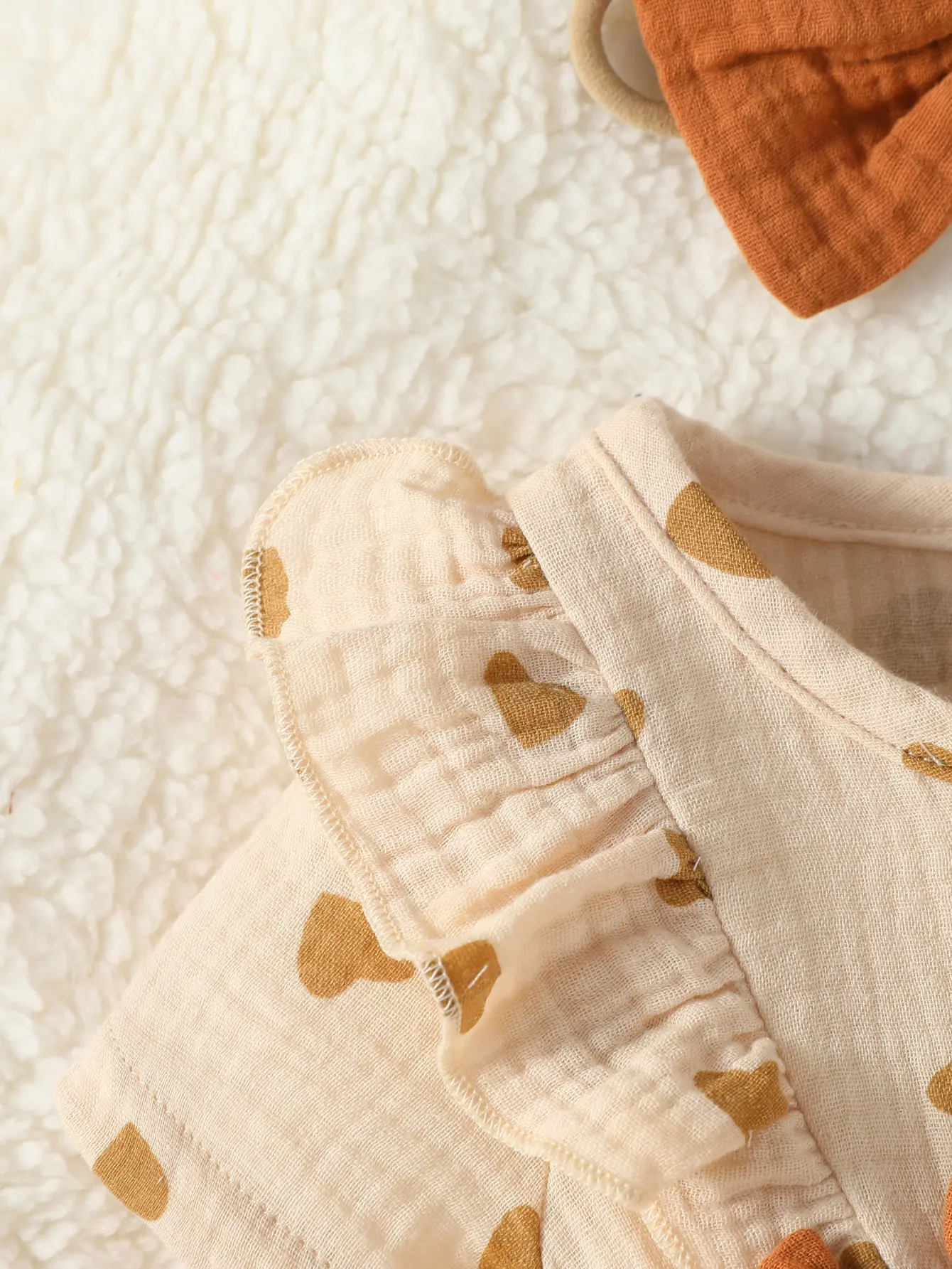 Baby Newborn-9M Short Sleeve Summer 2024 Girl's Print HEART With Bow Jumpsuit Streetwear+Headband
