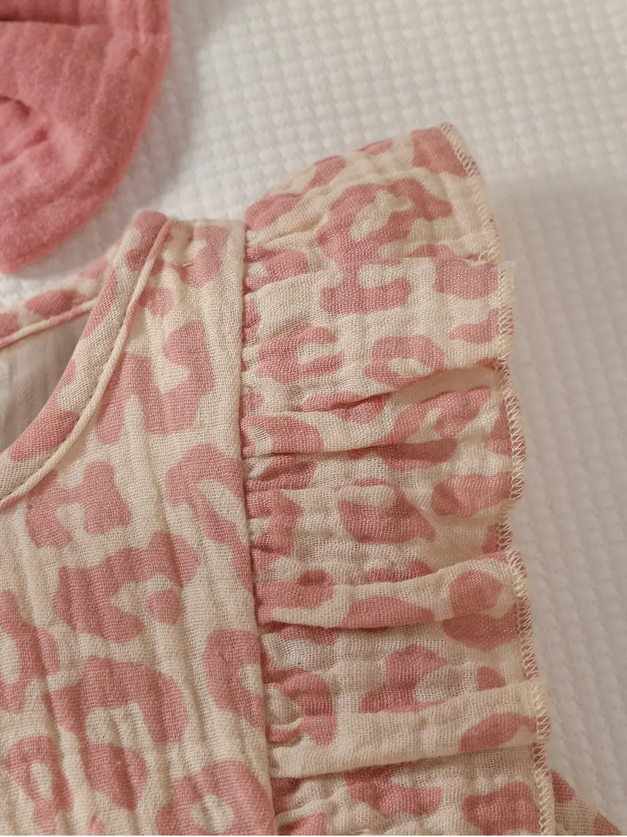Baby Girls Summer Sleeveless All Over Print With Bow Pink Casual Dressy Outdoor Wear Jumpsuit +Headband
