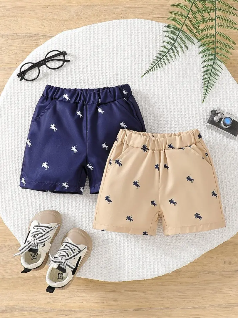 New Arrival 2025 Summer Solid Color Printed Shorts Casual and Versatile Sports Two-Piece Set