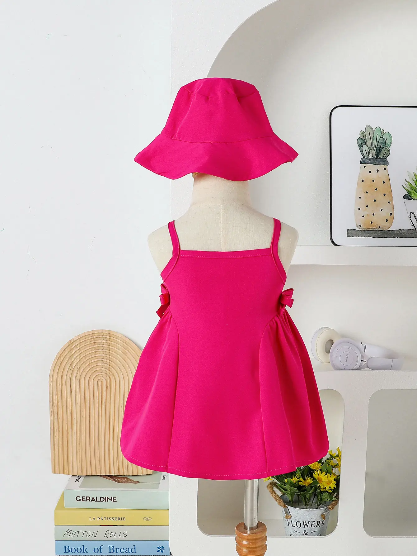 2025 New Summer Solid Strapless Dress with 3D Flower Sun Hat Two-piece Set