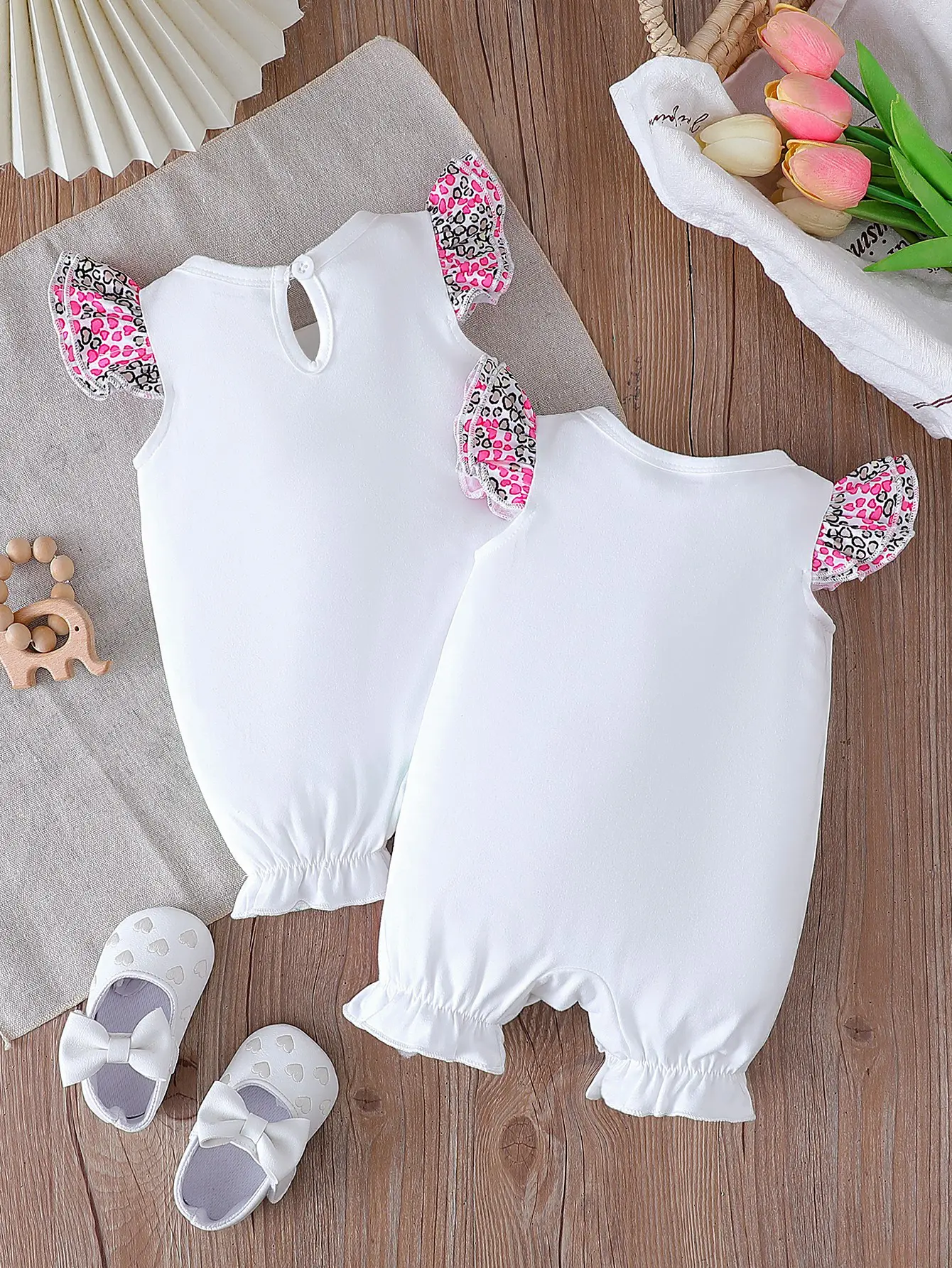 2025 Summer New Baby Cartoon Print Animal Pure Color Casual Versatile Romper Two-Piece Set