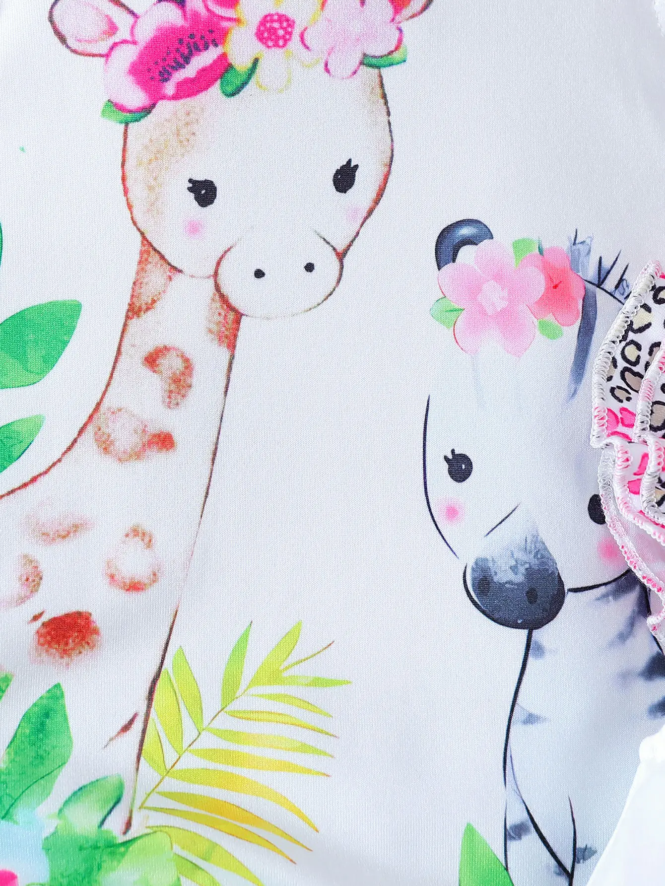 2025 Summer New Baby Cartoon Print Animal Pure Color Casual Versatile Romper Two-Piece Set