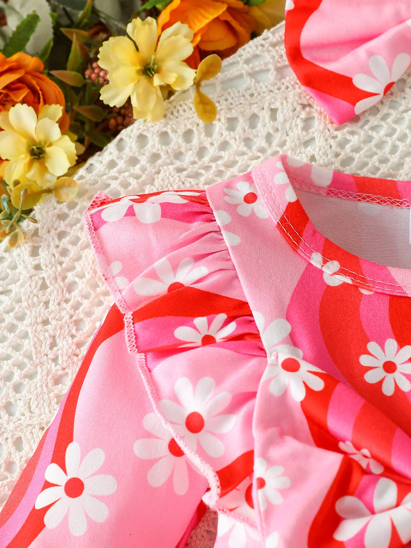 2025 Summer New Style Floral Print Long-Sleeved Bow-Trimmed Shorts Romper Casual Two-Piece Set