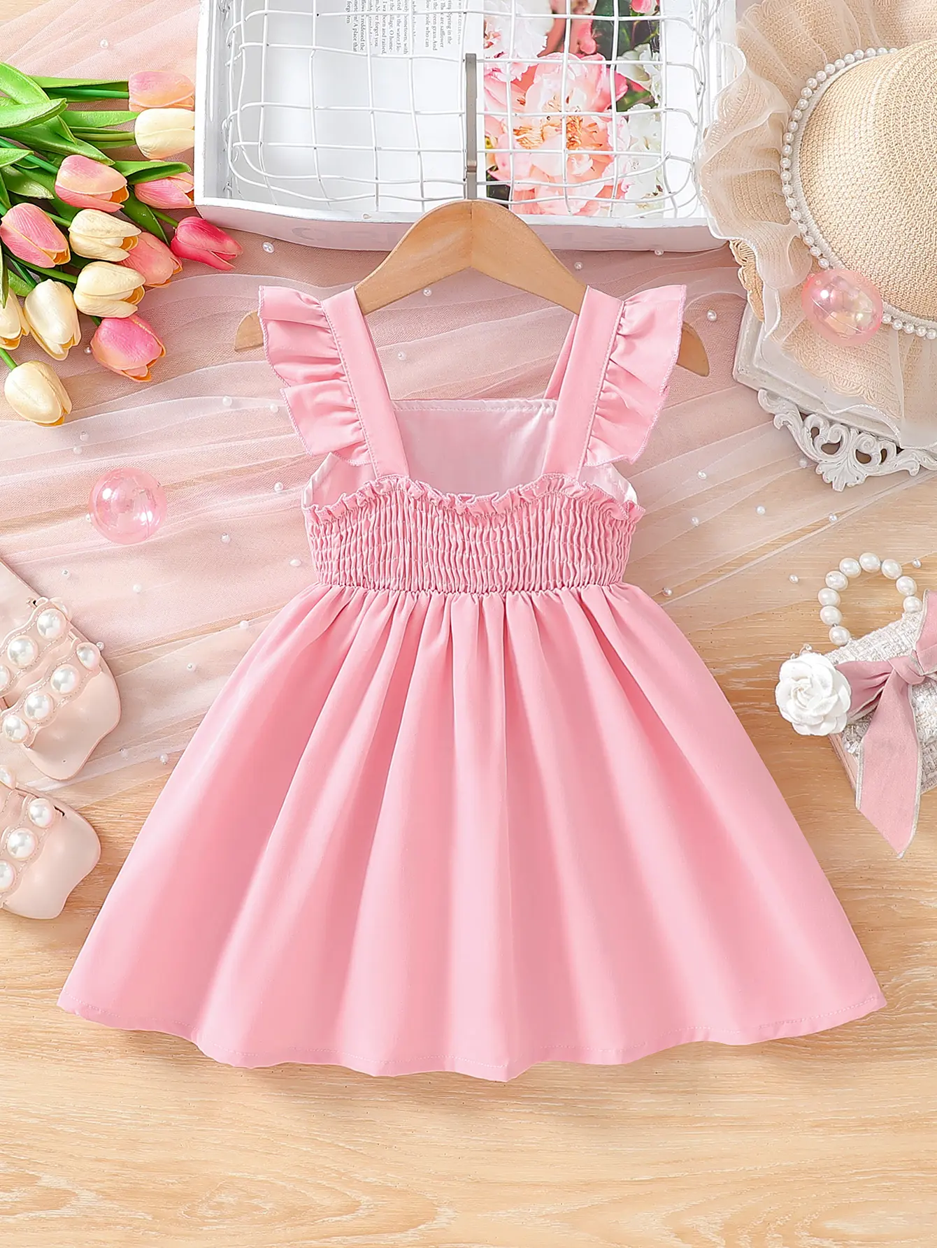 Children’s Chic Princess Dress with Puff Sleeves in Thin Fabric, Korean-Style School-Inspired Summer 2025 New Arrival