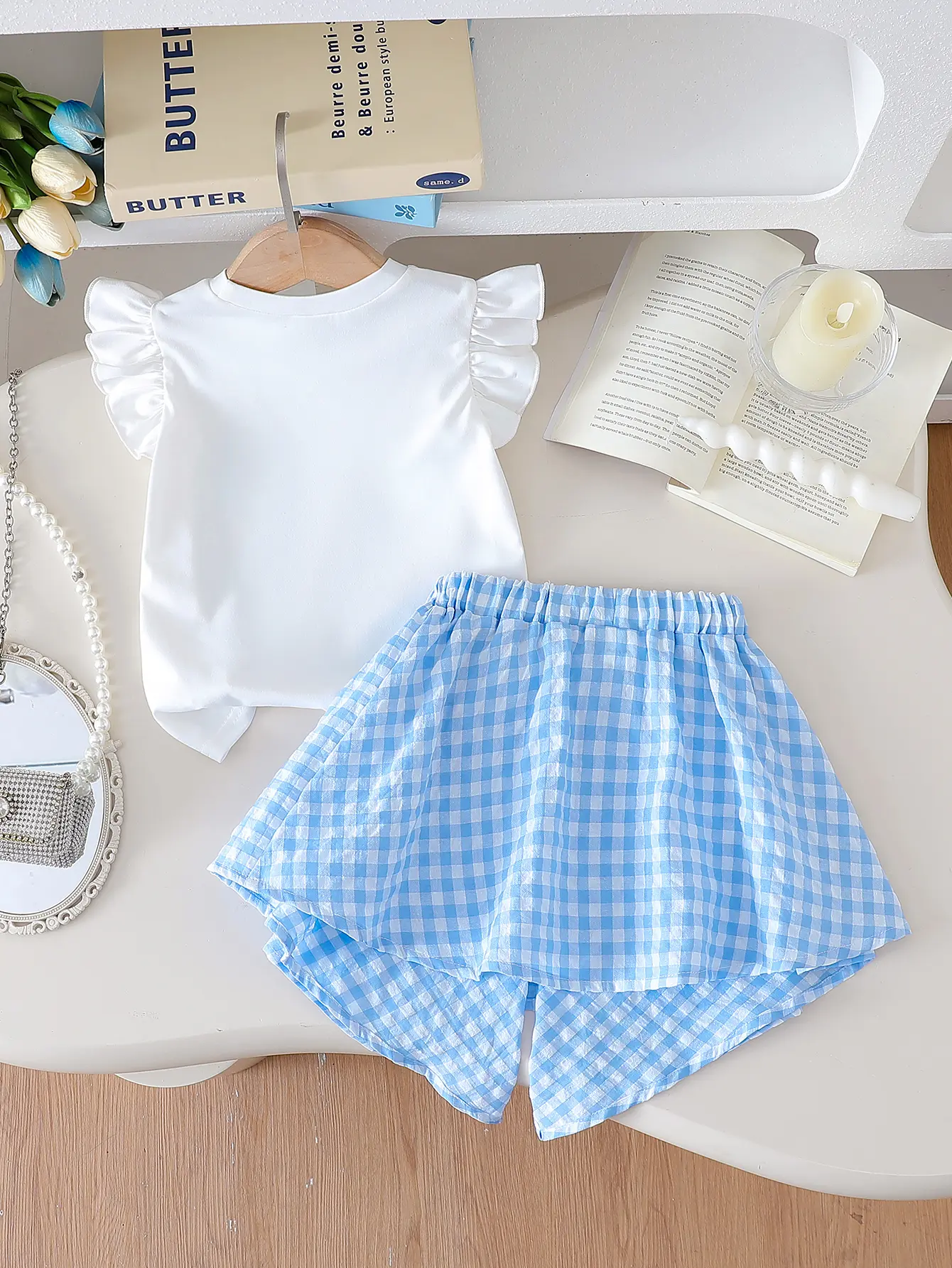 2025 Children’s Girls’ Bow Print Summer Sweet and Stylish Casual Two-Piece Korean Version Set