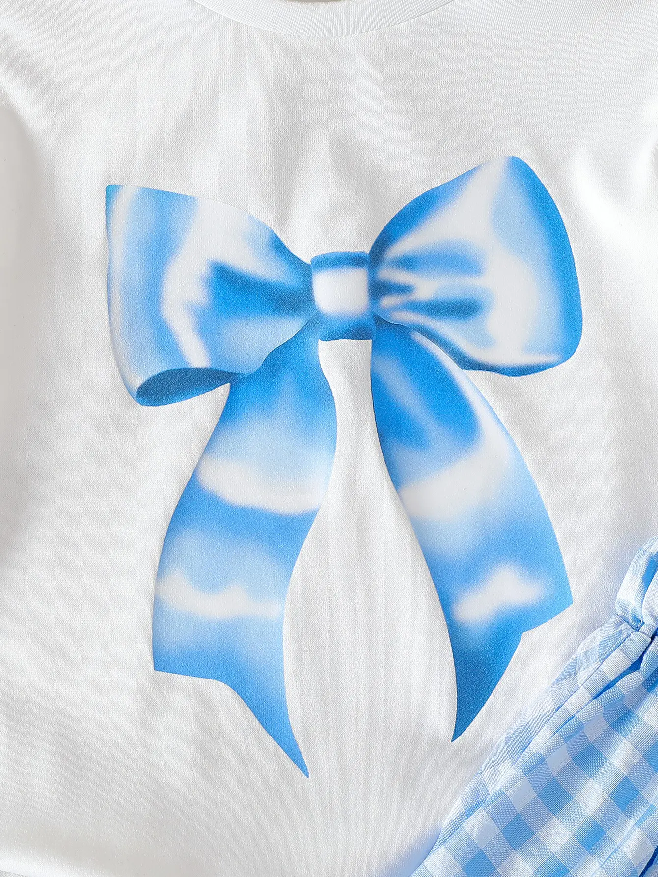 2025 Children’s Girls’ Bow Print Summer Sweet and Stylish Casual Two-Piece Korean Version Set