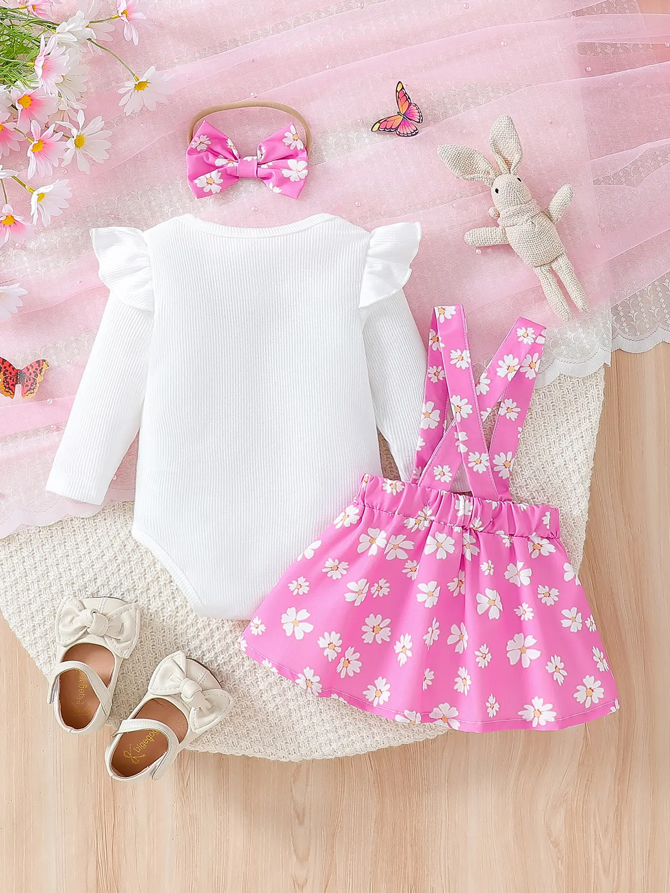 2025 Summer New Infant Long Sleeve Overall with Elephant Print and Strap Skirt