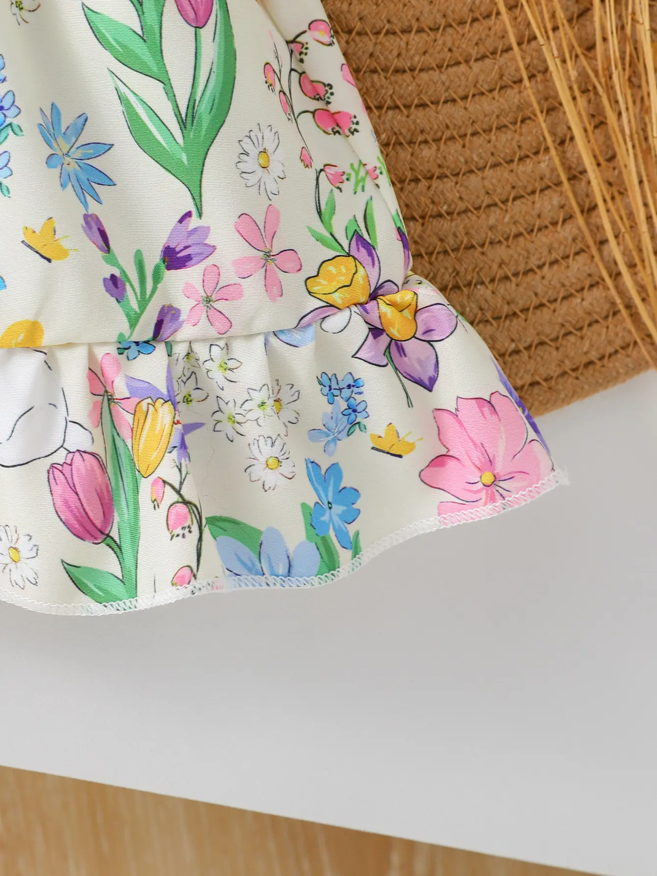2Pcs Baby Girls Summer Sleeveless Square Neck Printing Flower European and Amrican Style Fashion Dresses + Headband