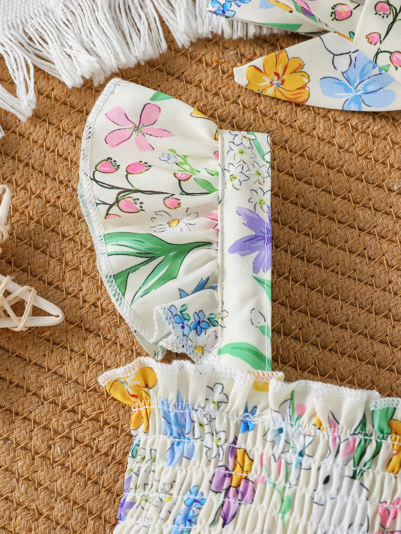 2Pcs Baby Girls Summer Sleeveless Square Neck Printing Flower European and Amrican Style Fashion Dresses + Headband