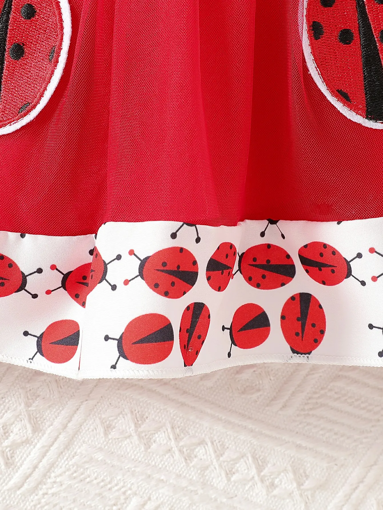 2025 Summer New Beetle Pattern Lace Short Sleeve Same Pattern Headband Dress
