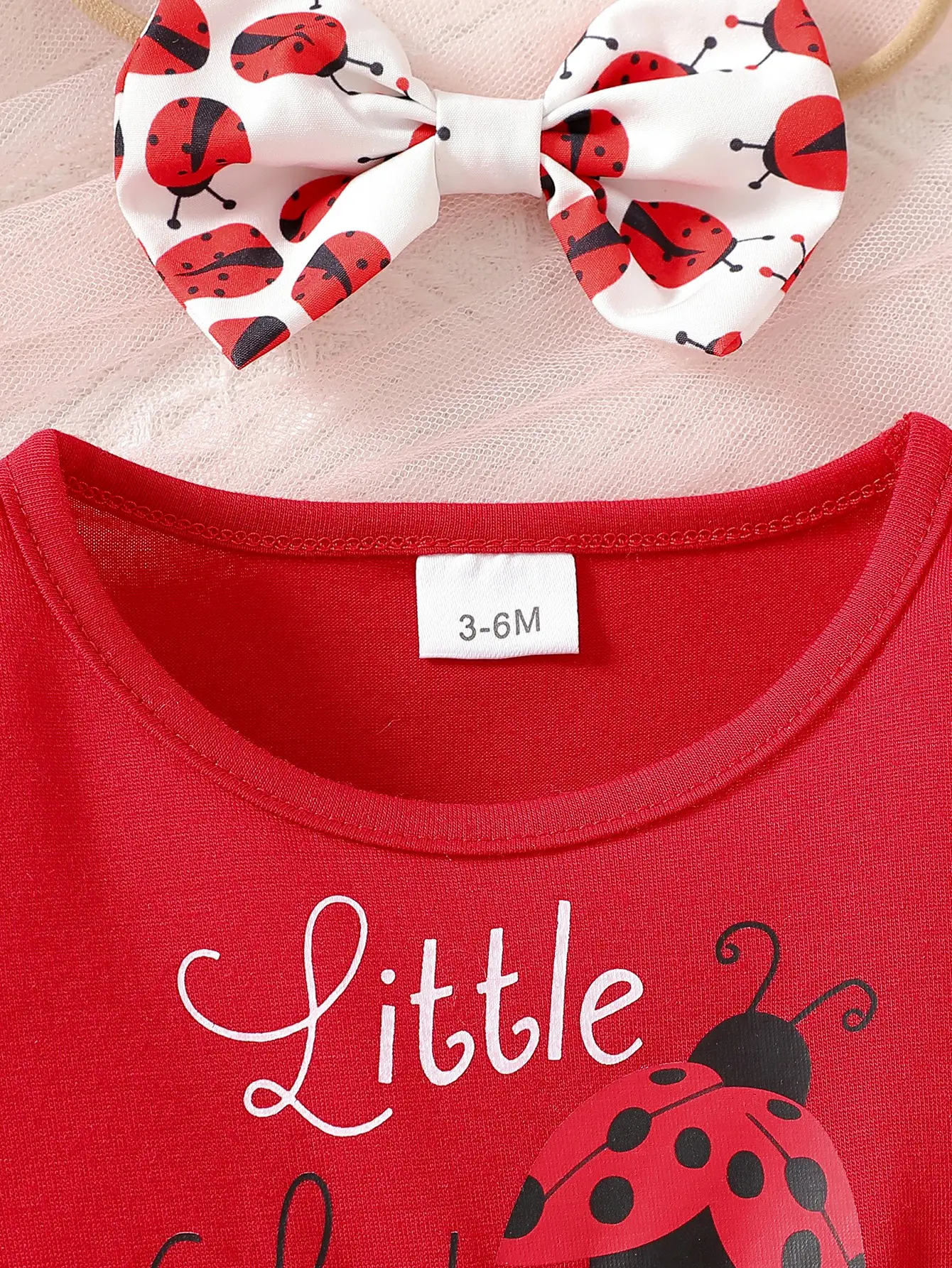 2025 Summer New Beetle Pattern Lace Short Sleeve Same Pattern Headband Dress