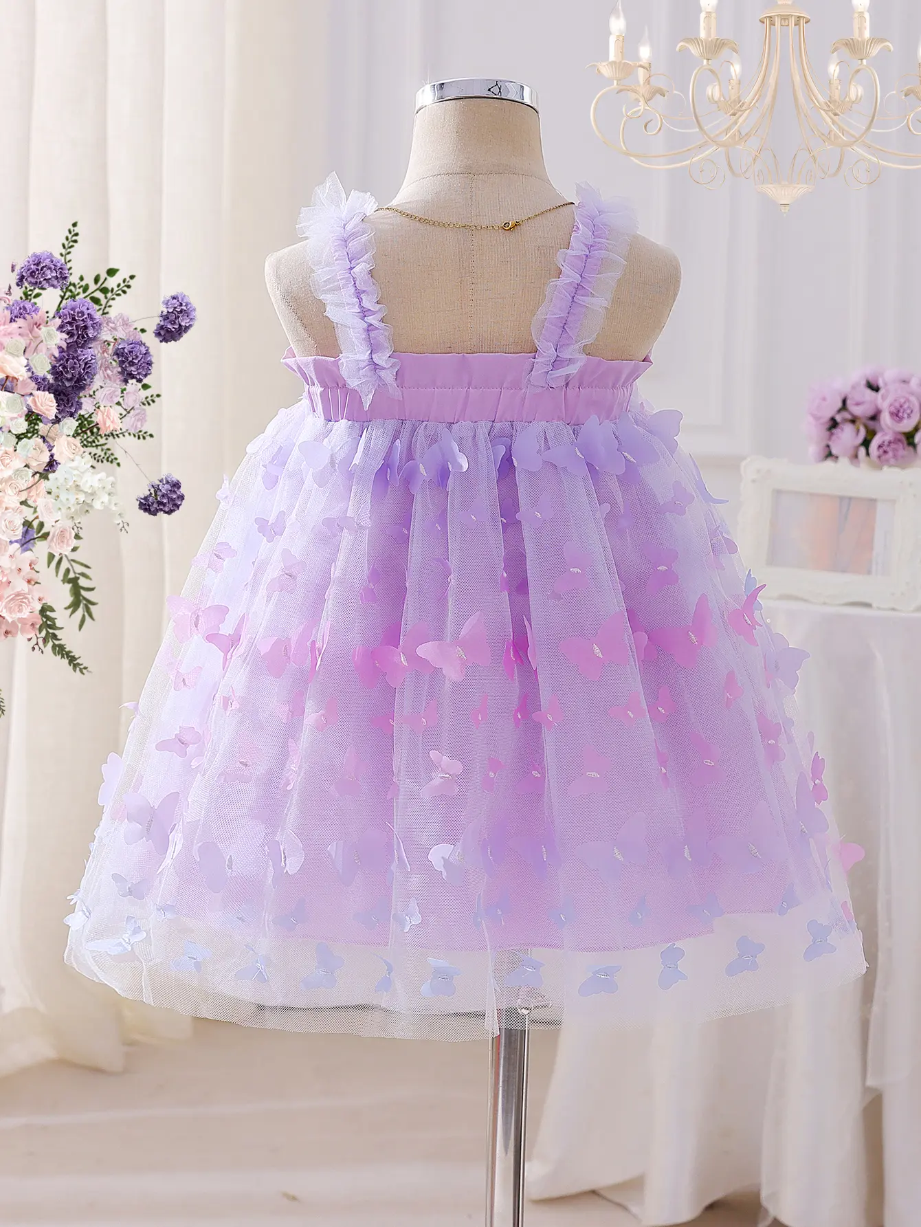New Summer 3D Embroidered Butterfly Girl’s Strapless Sweet Princess Net Tulle High-End Stylish Dress