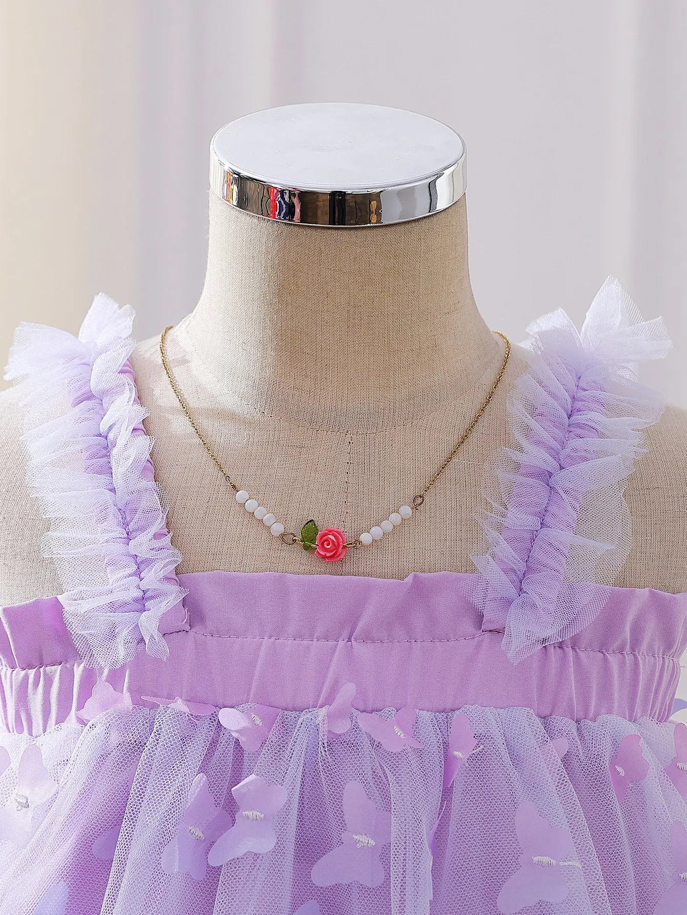 New Summer 3D Embroidered Butterfly Girl’s Strapless Sweet Princess Net Tulle High-End Stylish Dress