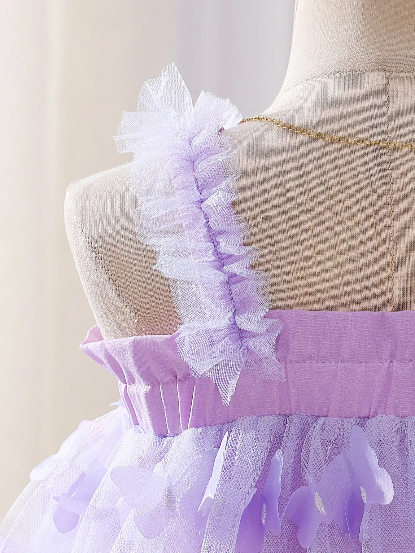 New Summer 3D Embroidered Butterfly Girl’s Strapless Sweet Princess Net Tulle High-End Stylish Dress