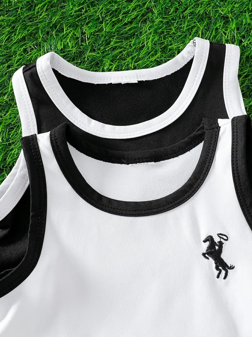 Children’s Vest Suit Set 2025 Summer Boys Japanese Trendy Sleeveless T-Shirt Solid Shorts Girls Four-Piece Set