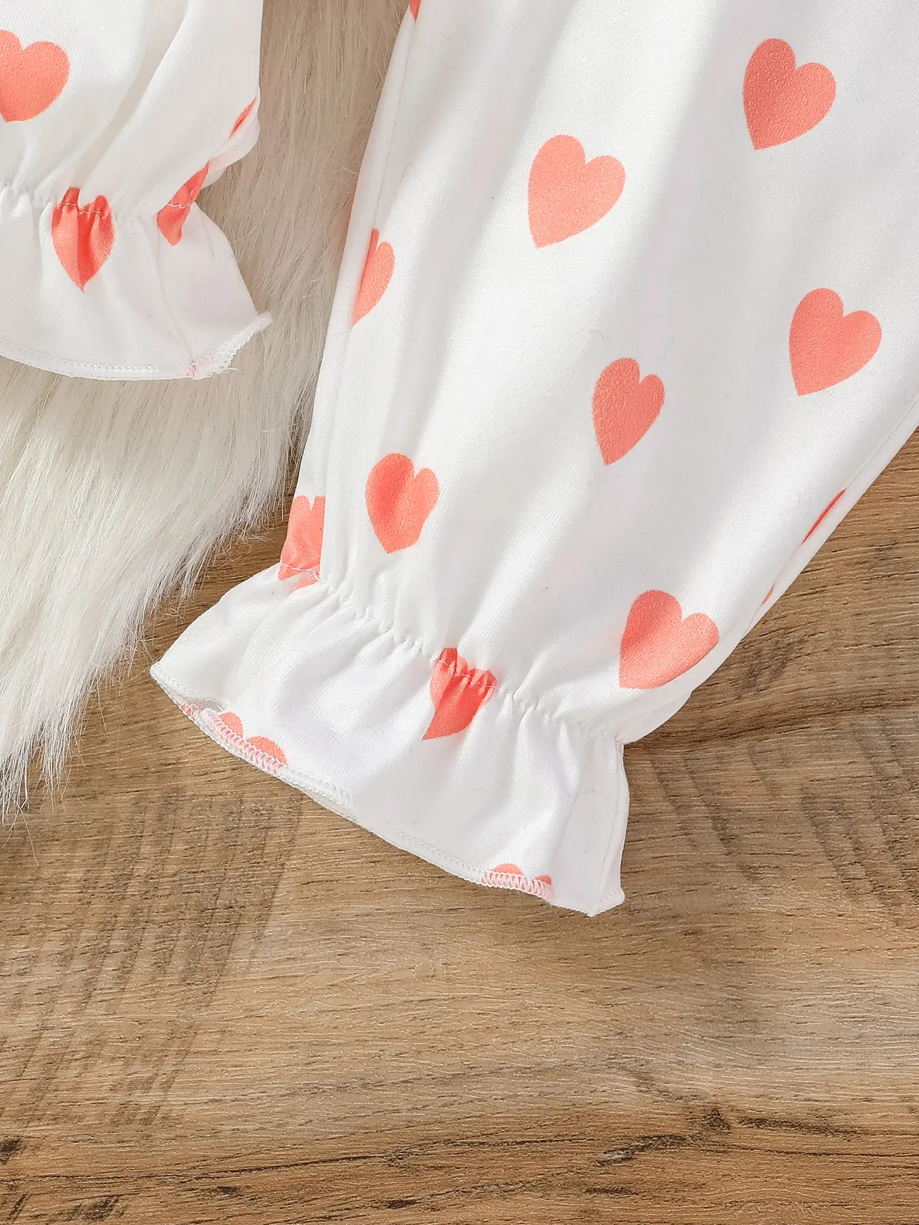 3Pcs Baby Girls Fall Solid Long Sleeve Romper& Print Heart With Bow Trousers For Newborn-18M Casual Daily Set+Headband