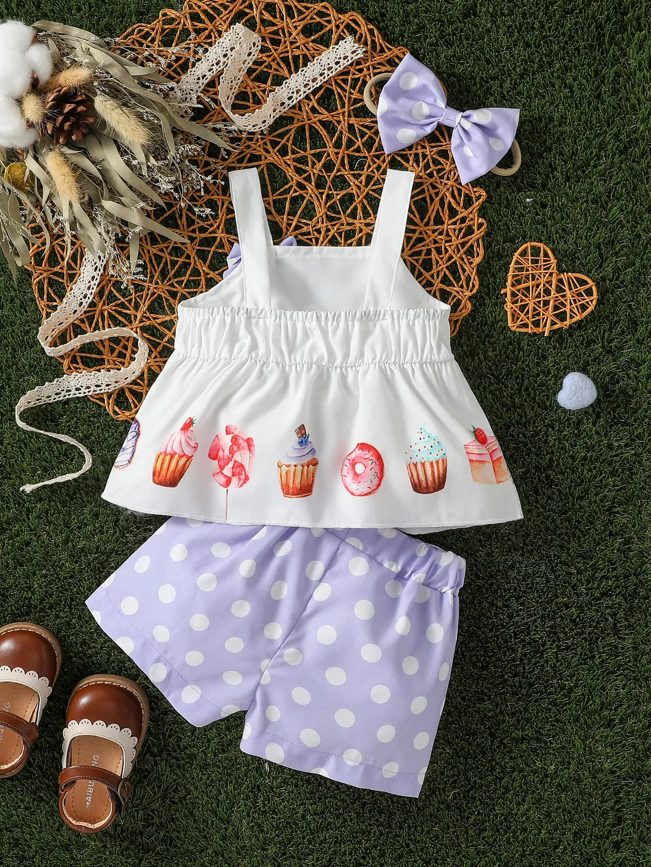 3Pcs 2024 summer Baby girl cute printed sleeveless Camisole With bow  casual Pant set +Headband