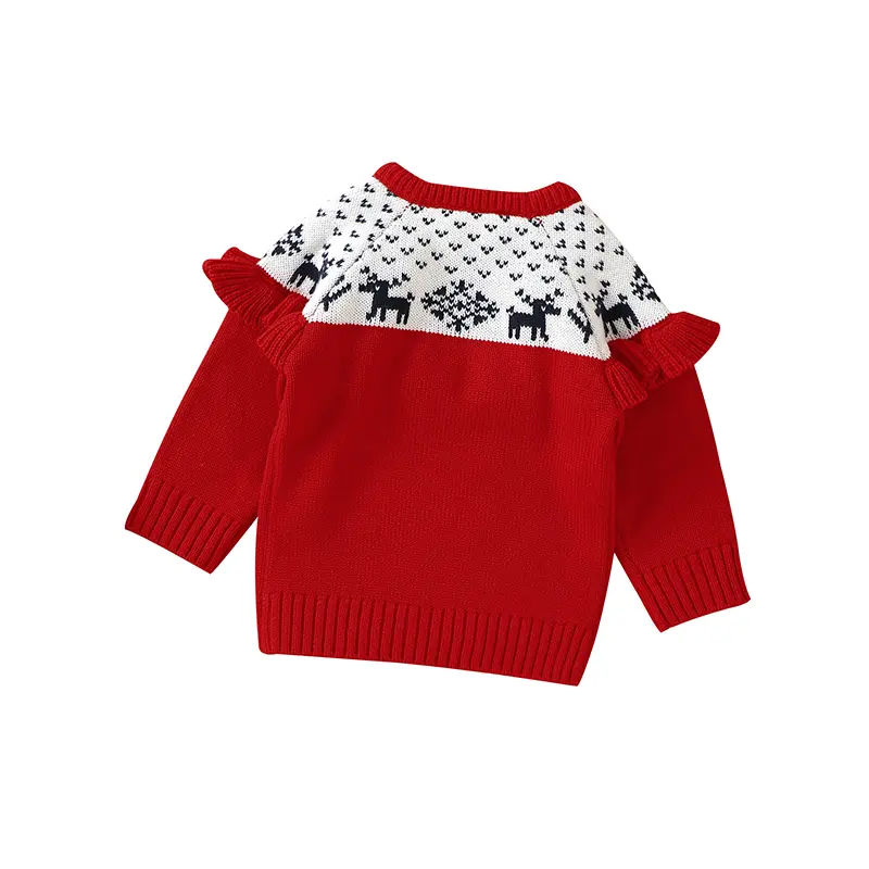 Breathable Winter Red Christmas Spirit Ruffle Baby Girls 6-36 M Sweatshirt Knitted Acrylic Long Sleeve Infant Sweater Pullovers
