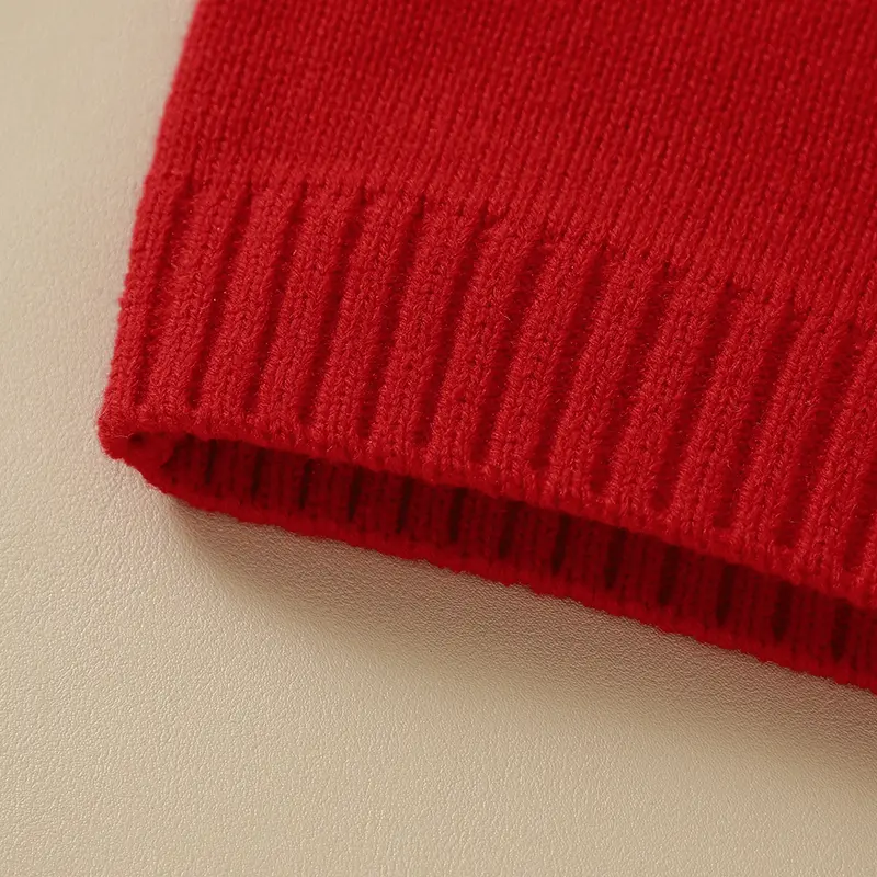 Breathable Winter Red Christmas Spirit Ruffle Baby Girls 6-36 M Sweatshirt Knitted Acrylic Long Sleeve Infant Sweater Pullovers