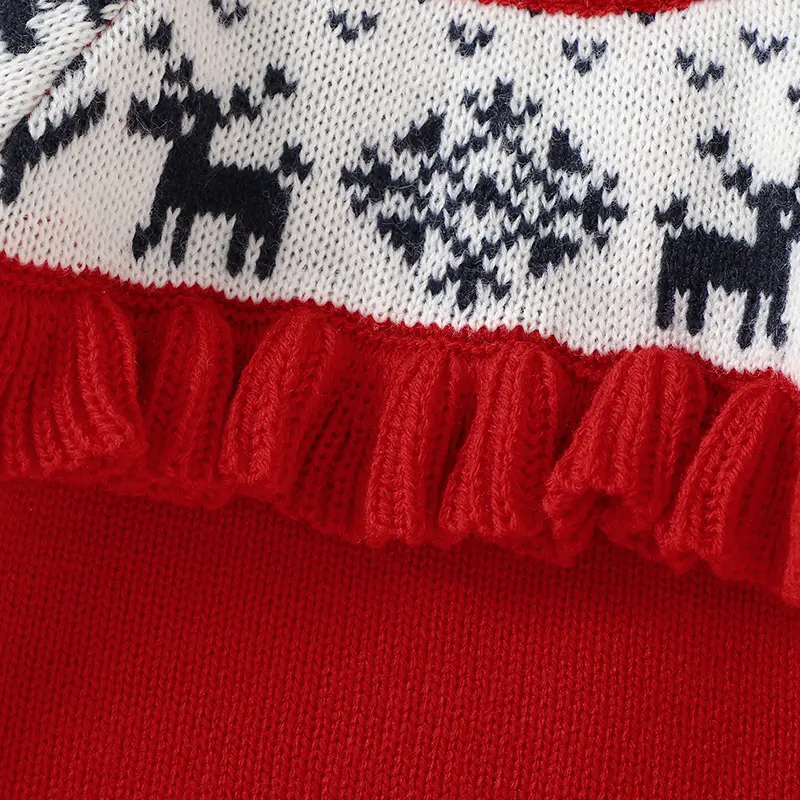 Breathable Winter Red Christmas Spirit Ruffle Baby Girls 6-36 M Sweatshirt Knitted Acrylic Long Sleeve Infant Sweater Pullovers