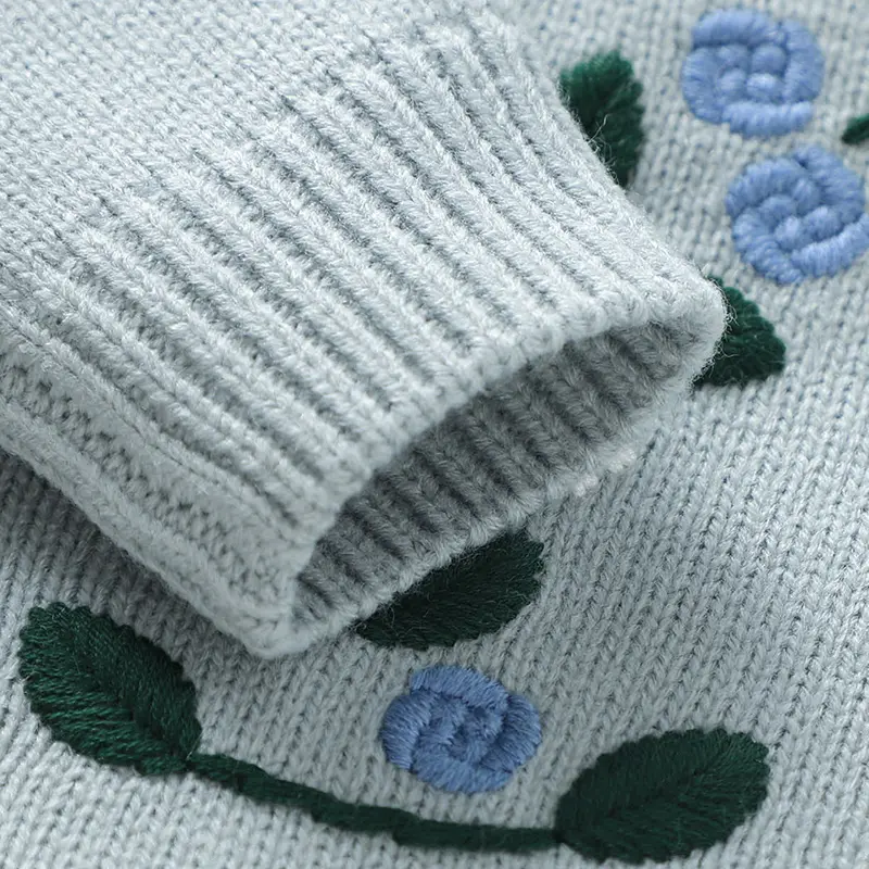 Fresh Floral Embroidery Print Baby Long Sleeve Sweaters For 6-26 Months Newborns Knitted Acrylic Infant Toddler Sweatershirt