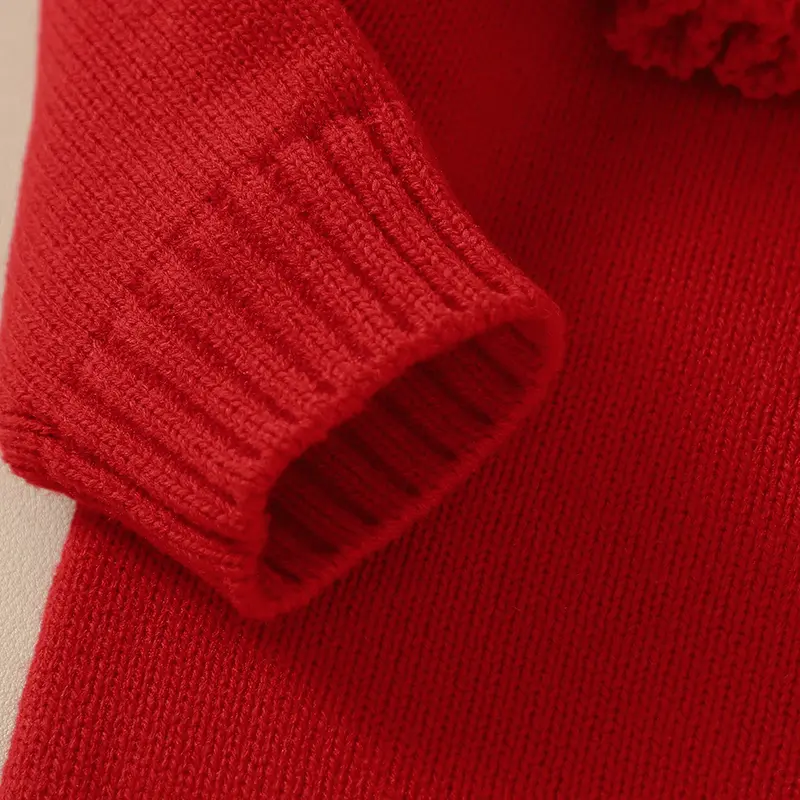 Breathable Winter Red Christmas Spirit Ruffle Baby Girls 6-36 M Sweatshirt Knitted Acrylic Long Sleeve Infant Sweater Pullovers