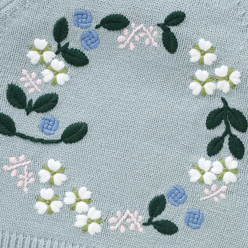 Fresh Floral Embroidery Print Baby Long Sleeve Sweaters For 6-26 Months Newborns Knitted Acrylic Infant Toddler Sweatershirt