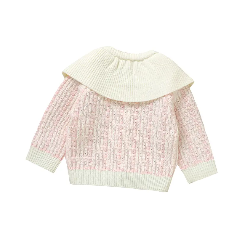 Soft Texture Turn-down Collar Long Sleeve Baby Girls Cardigan Knitted Acrylic Baby Beige Coat Fall & Winter Infant Overcoat
