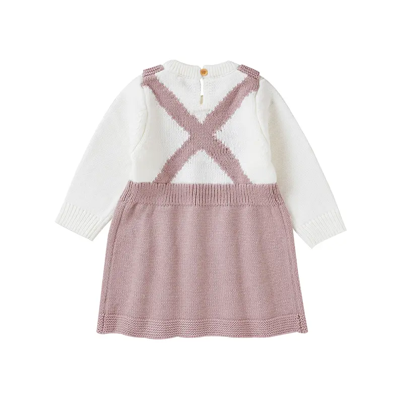 Solid Color Long Sleeve O-neck Knitted Acrylic 0-18 Months  Newborn Baby Girls Dresses Soft Infant Pleated One-pieces Dresses