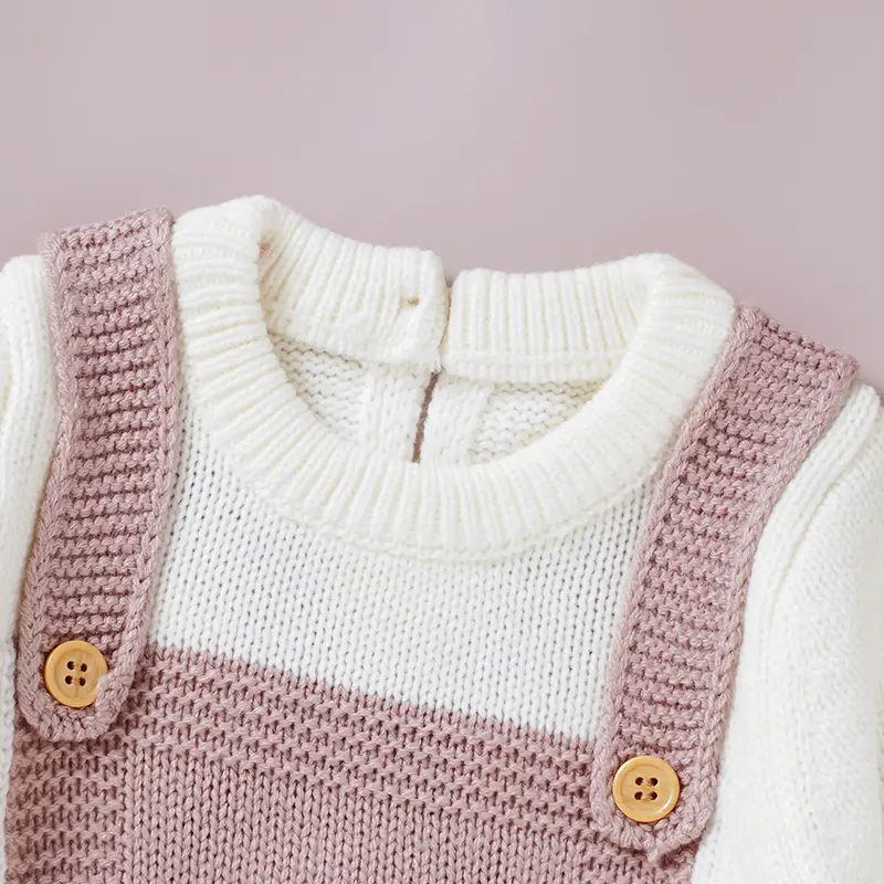 Solid Color Long Sleeve O-neck Knitted Acrylic 0-18 Months  Newborn Baby Girls Dresses Soft Infant Pleated One-pieces Dresses