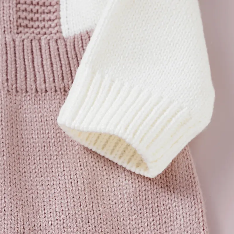 Solid Color Long Sleeve O-neck Knitted Acrylic 0-18 Months  Newborn Baby Girls Dresses Soft Infant Pleated One-pieces Dresses