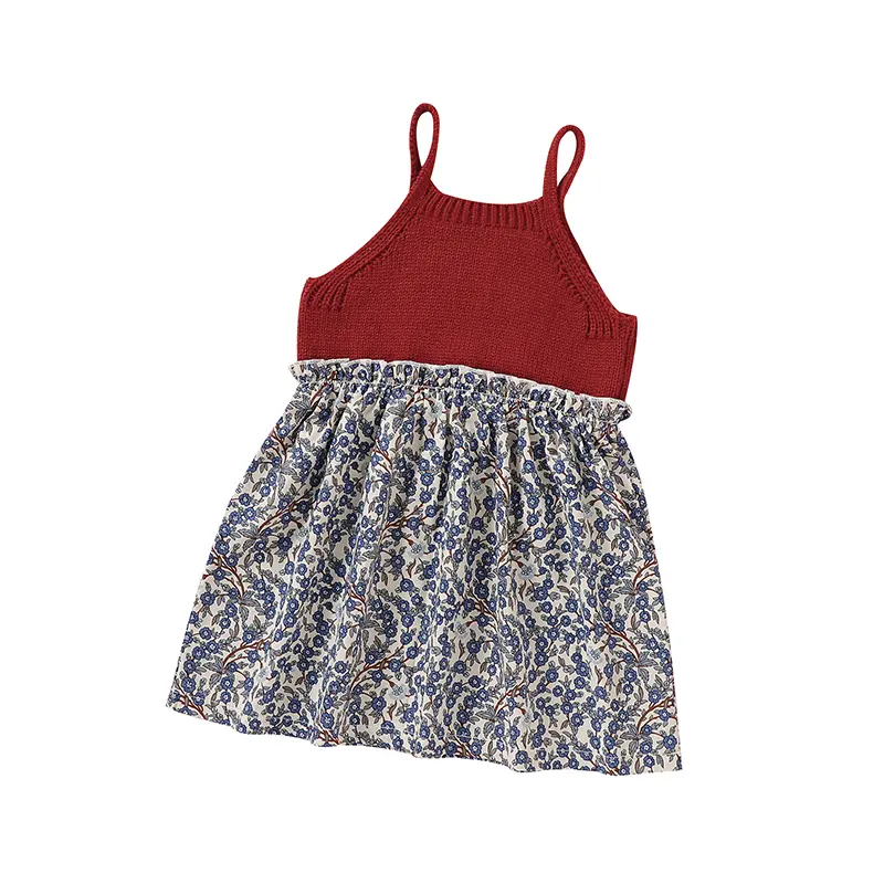 Spaghetti Straps Sleeveless Knee-length Baby Girls One-pieces Dresses Knitted Acrylic Liberty A-line Newborn Infant Ball Gown