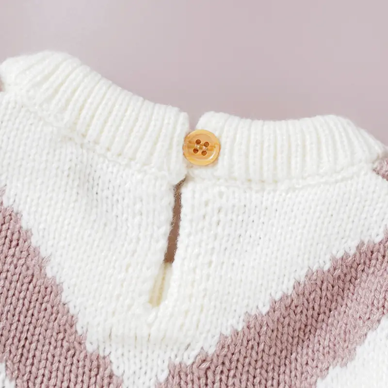 Solid Color Long Sleeve O-neck Knitted Acrylic 0-18 Months  Newborn Baby Girls Dresses Soft Infant Pleated One-pieces Dresses