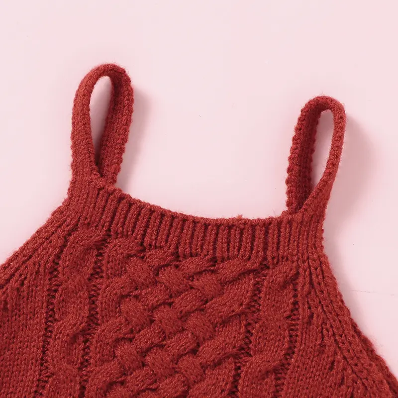 Spaghetti Straps Sleeveless Knee-length Baby Girls One-pieces Dresses Knitted Acrylic Liberty A-line Newborn Infant Ball Gown
