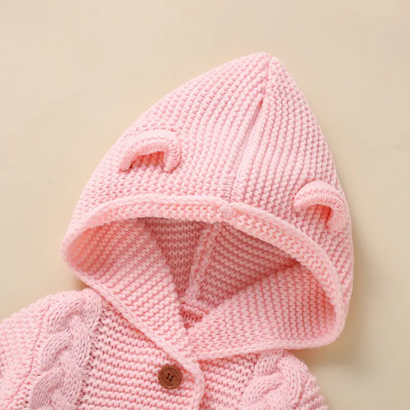 Hooded Long Sleeve Neborn Baby Boys & Girls Winter Rompers Thick Knitted Acrylic Infant  Wind-proof Bodysuit One-piece Jumpsuit