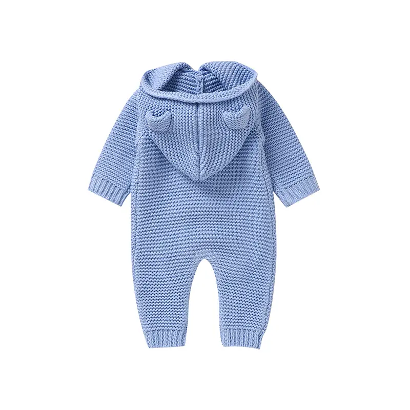 Knitted Acrylic Fried Dough Twist Pattern Baby Boys & Girls Autumn & Winter Rompers Hooded Long Sleeve Newborn Infant Bodysuit