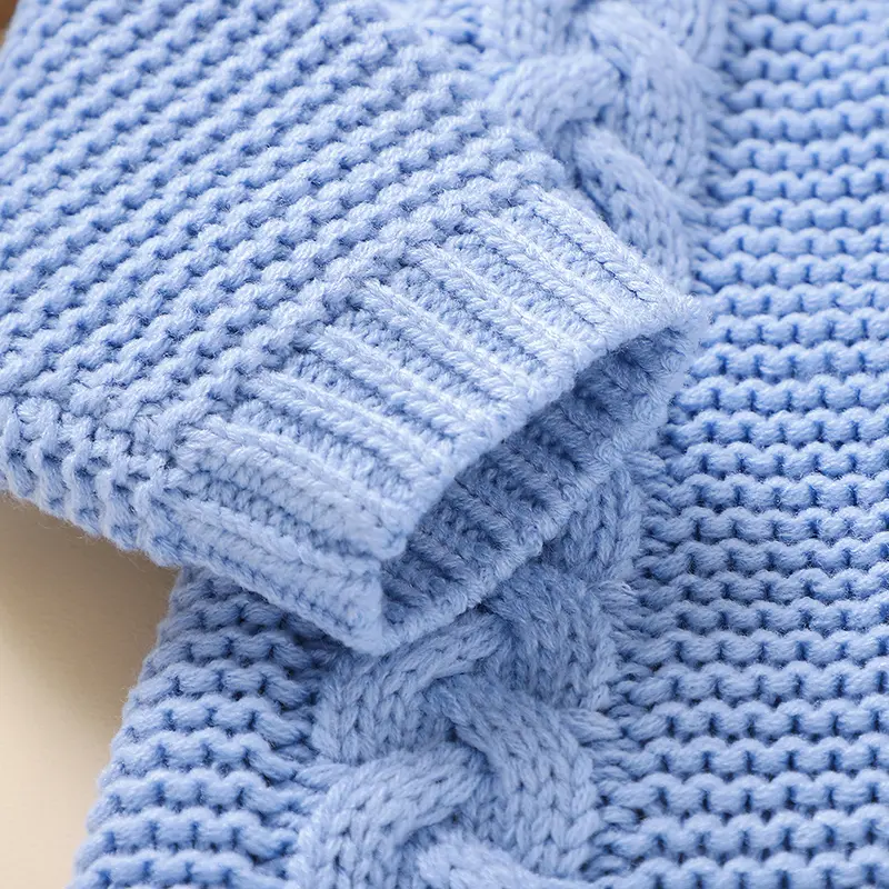 Knitted Acrylic Fried Dough Twist Pattern Baby Boys & Girls Autumn & Winter Rompers Hooded Long Sleeve Newborn Infant Bodysuit