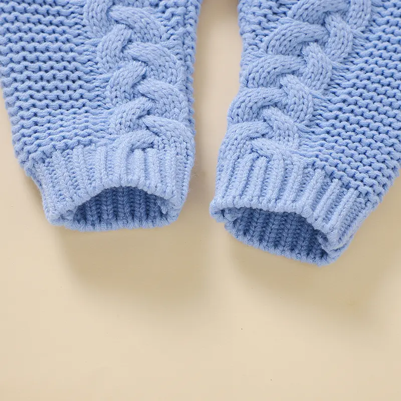 Knitted Acrylic Fried Dough Twist Pattern Baby Boys & Girls Autumn & Winter Rompers Hooded Long Sleeve Newborn Infant Bodysuit