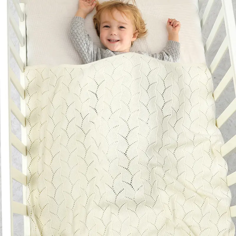 Anti-pilling Hollowed Newborn Baby Boys & Girls Late Spring To Autumn Blankets Breathable Knitted Cotton Infant Swaddle Wraps