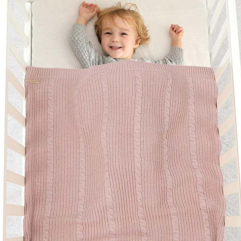 Solid Color Newborn Baby Swaddle Blankets Breathable Knitwear Infant Security Blankets Soft Acrylic Toddler Receiving Blankets