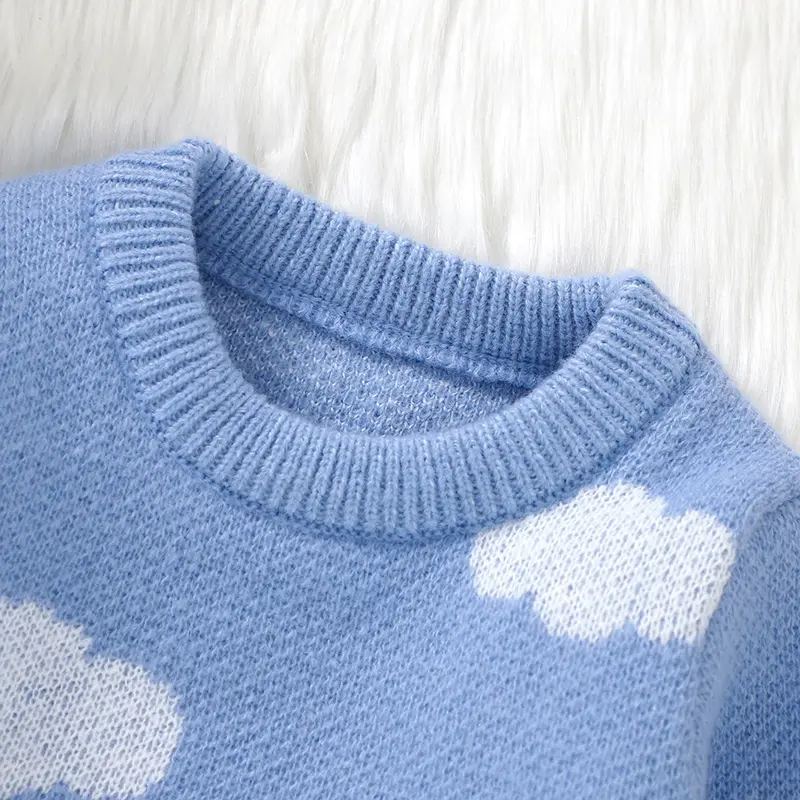Autumn Winter Baby Boys Girls Sweaters Knit Polyester Long Sleeve Aqua Blue 6-36 Months  Newborn Infant Casual Wear Sweatshirt