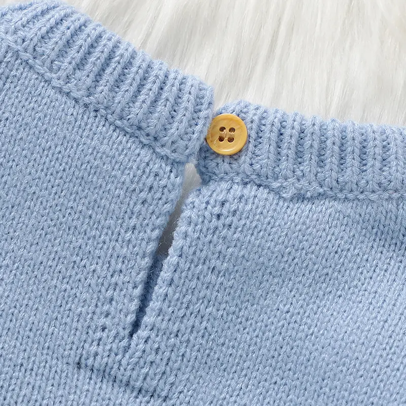 Cute Teddy Bear Long Sleeve O-neck Knitted Acrylic Newborn Infant Boys & Girls Winter Rompers Blue 0-18M Baby Bodysuit Jumpsuit