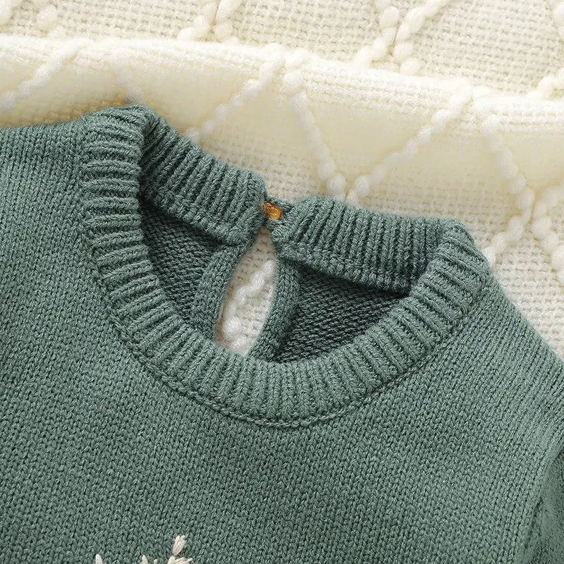 Fresh Wheatear Print Long Sleeve Knitted Acrylic Baby Boys & Girls Spring & Autumn Rompers Newborn Bodysuit Infant Jumpsuit