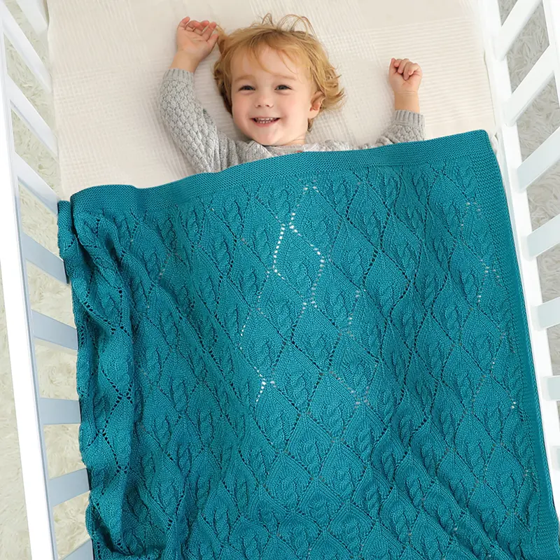 Breathable Solid Color Baby Boys&Girls Swaddle Blankets Multi-colors Available Knitted Acrylic Newborn Infant Security Blankets