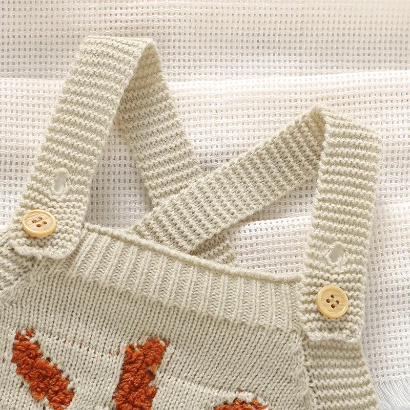 Adjustable Spaghetti Straps Baby Sleeveless Rompers Knitted Acrylic Sun Pattern Newborn Infant Bodysuit  Jumpsuit  Playsuit
