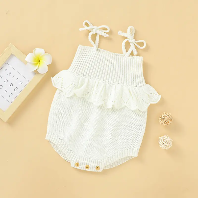 Spaghetti Straps Sleeveless Baby Girls Summer Rompers One-piece Jumpsuit Knit Acrylic Newborn Infant Bodysuit Playsuit Sleepsuit
